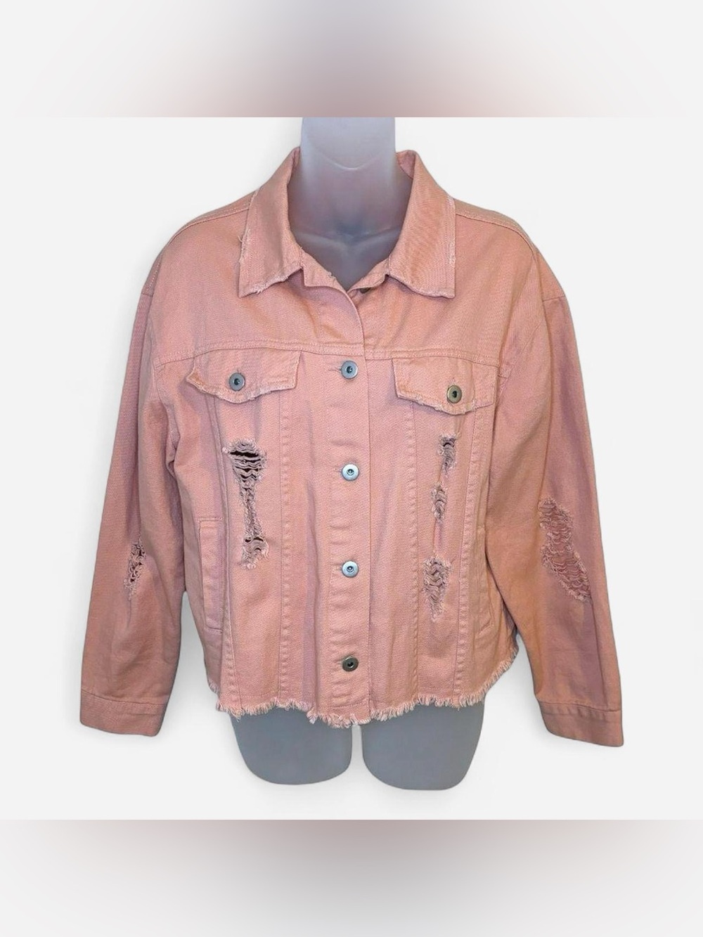 Endless Love Pink Distressed Denim Jacket Small Raw Hem Cropped